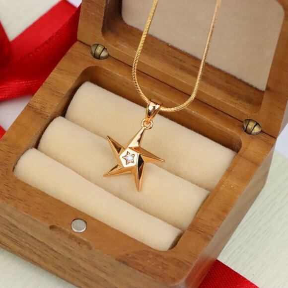 "Shiny Rose Gold Star Pendant with Tiny Crystal Accent Center, XPPT1537 - Picture 8 of 13
